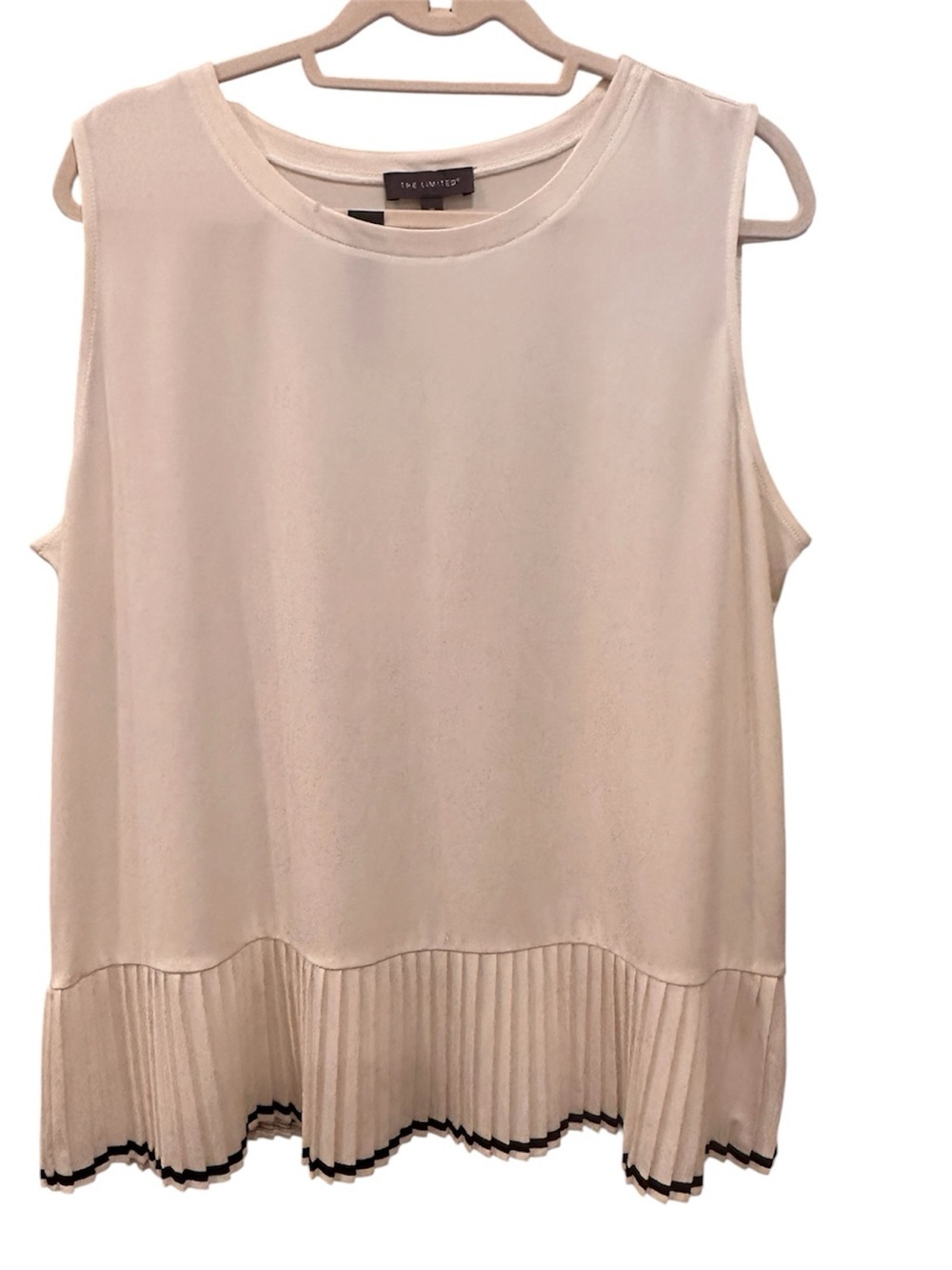 NWT Sleeveless Pleated Hem Tank Top in Cream Black Trim Preppy Career Sz XL